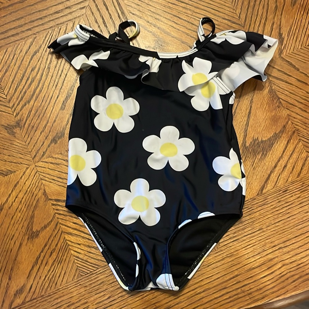 Girls Daisy Off Shoulder One Piece Swimsuit - Splish-Splash - Black